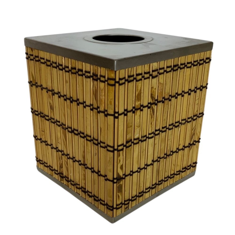 Global Home Bamboo & Metal Square Tissue Box Cover Bathroom Decor